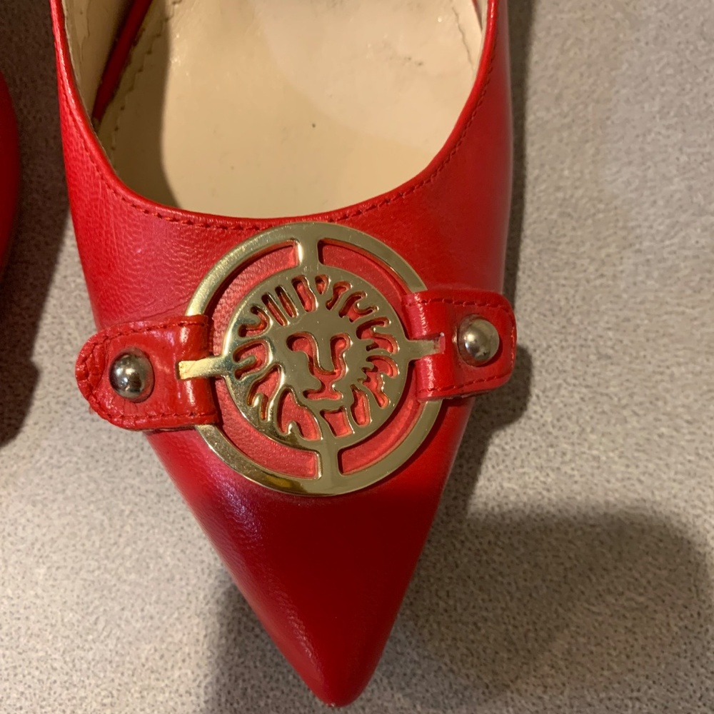 Anne Klein Red  Leather Embellished Pumps sz 8.5 M - Picture 3 of 7